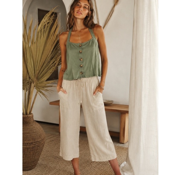 Tops - Others Follow Sage Green Button Halter Crop‎ Top Women's Medium Cottagecore Boho